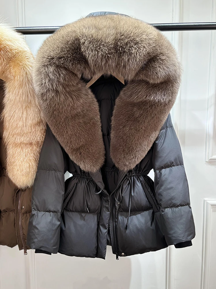 Lagabogy 2026 Big Real Fox Fur Hooded Puffer Jacket Female New Winter Top Fluffy Clothing Thick Warm White Duck Down Coat Women