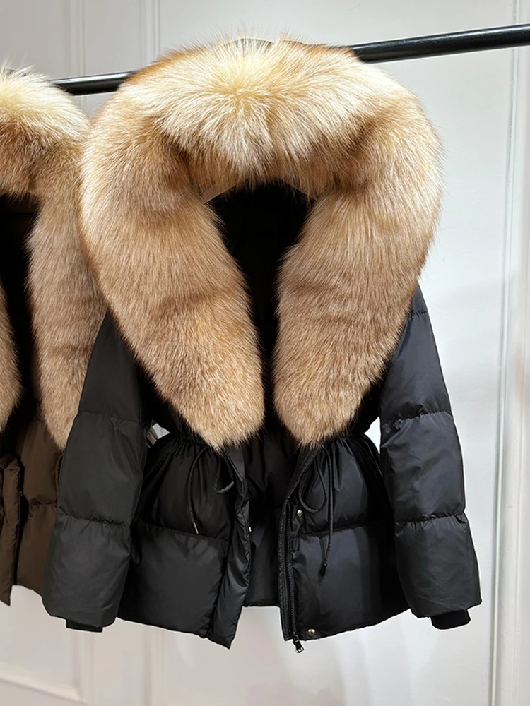 Lagabogy 2026 Big Real Fox Fur Hooded Puffer Jacket Female New Winter Top Fluffy Clothing Thick Warm White Duck Down Coat Women