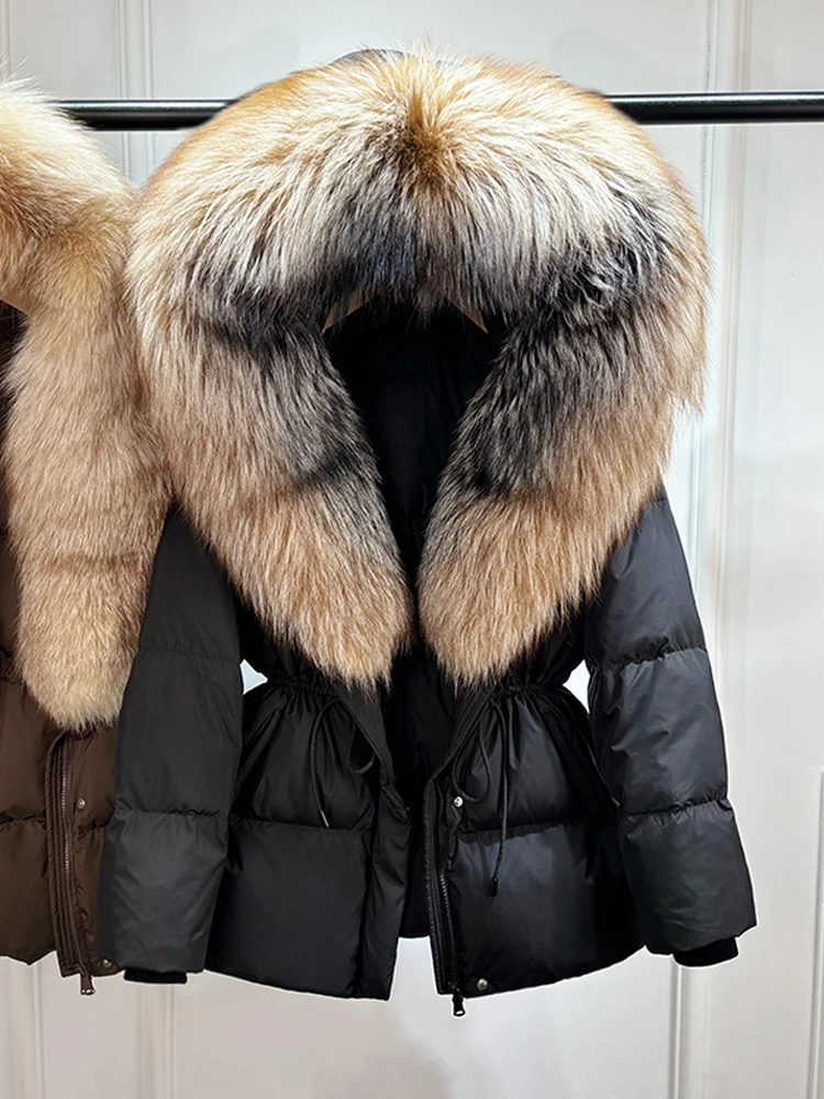 Lagabogy 2026 Big Real Fox Fur Hooded Puffer Jacket Female New Winter Top Fluffy Clothing Thick Warm White Duck Down Coat Women