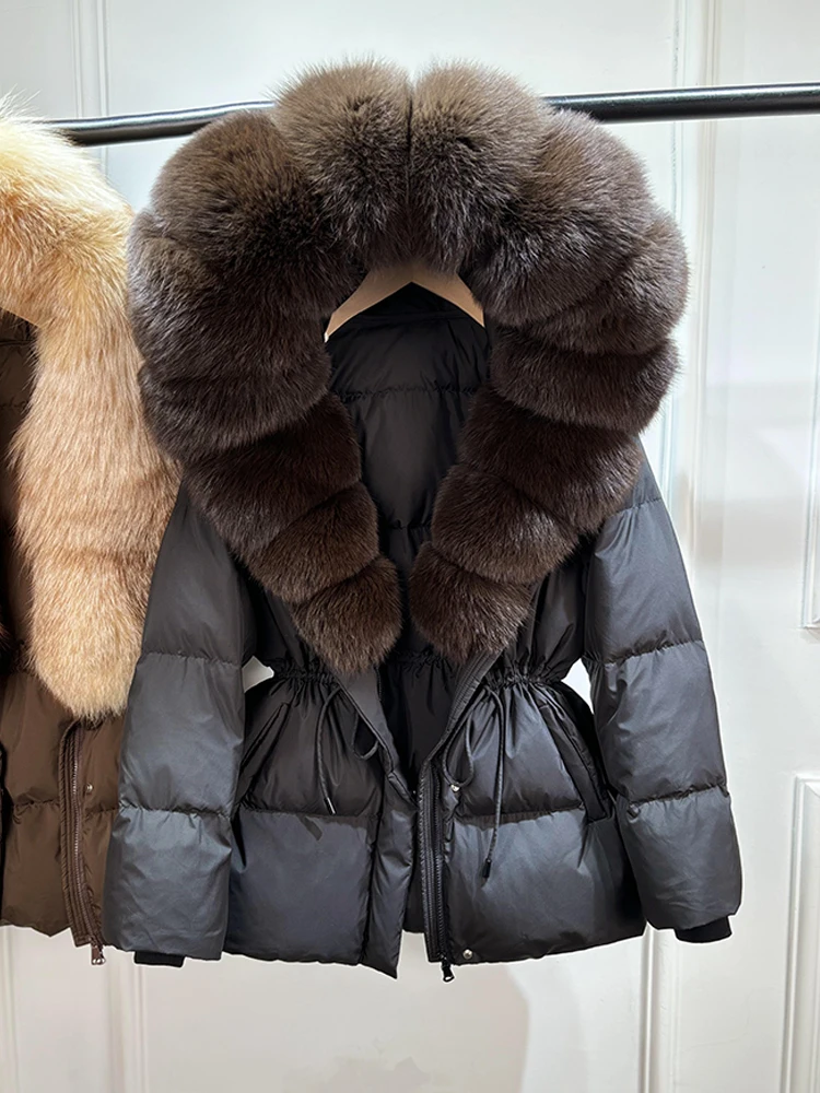 Lagabogy 2026 Big Real Fox Fur Hooded Puffer Jacket Female New Winter Top Fluffy Clothing Thick Warm White Duck Down Coat Women