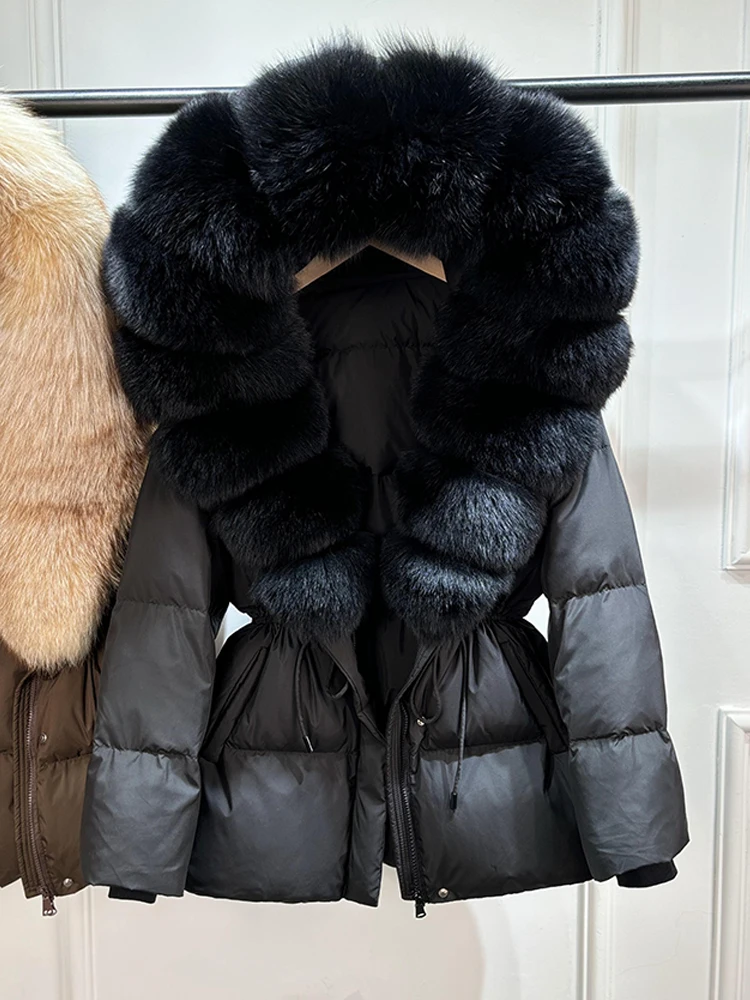 Lagabogy 2026 Big Real Fox Fur Hooded Puffer Jacket Female New Winter Top Fluffy Clothing Thick Warm White Duck Down Coat Women