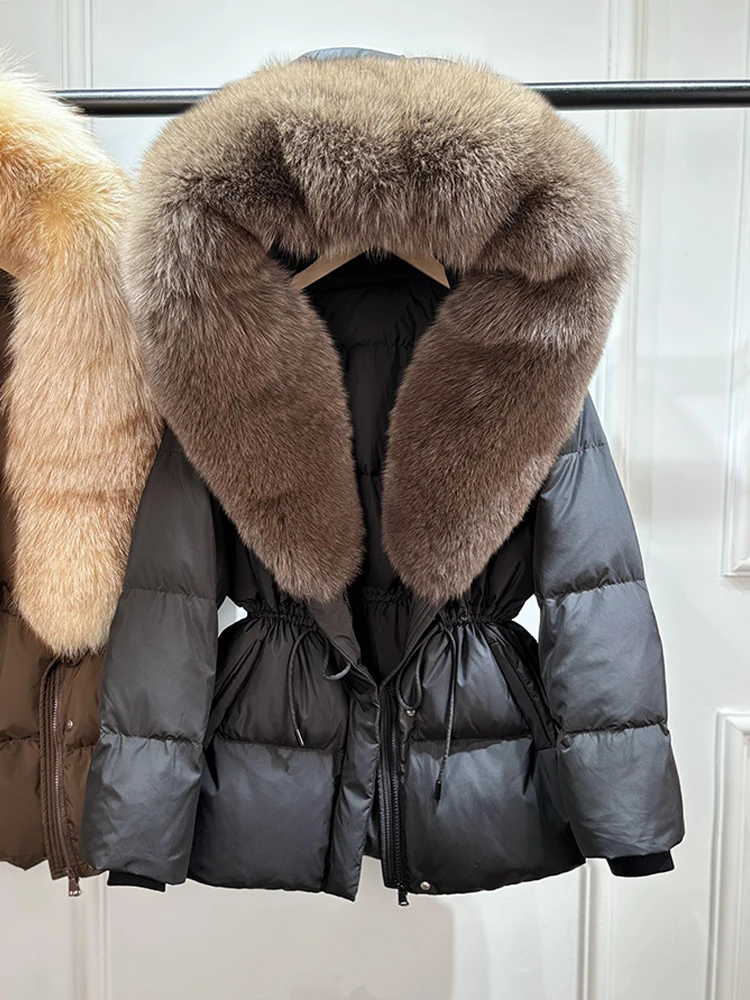 Lagabogy 2026 Big Real Fox Fur Hooded Puffer Jacket Female New Winter Top Fluffy Clothing Thick Warm White Duck Down Coat Women