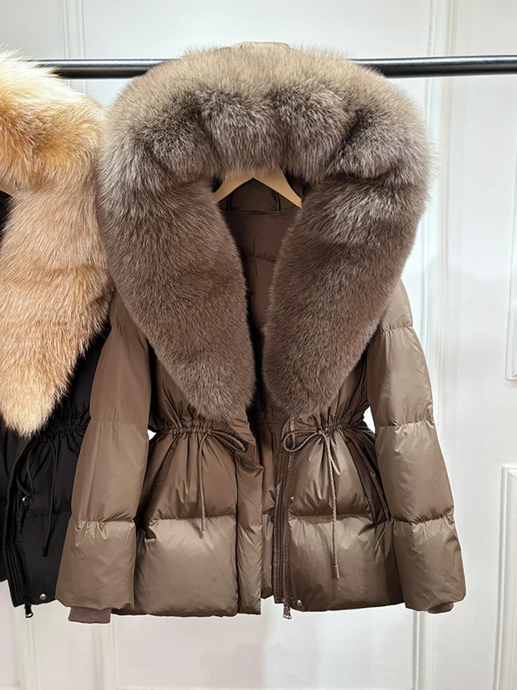 Lagabogy 2026 Big Real Fox Fur Hooded Puffer Jacket Female New Winter Top Fluffy Clothing Thick Warm White Duck Down Coat Women