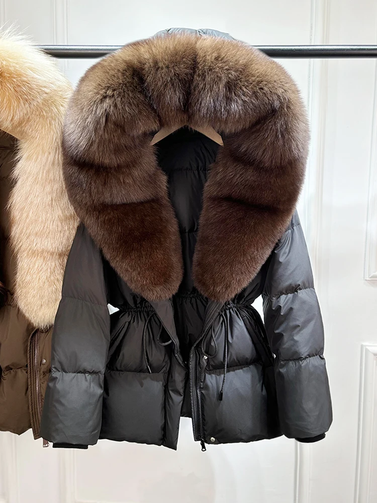 Lagabogy 2026 Big Real Fox Fur Hooded Puffer Jacket Female New Winter Top Fluffy Clothing Thick Warm White Duck Down Coat Women