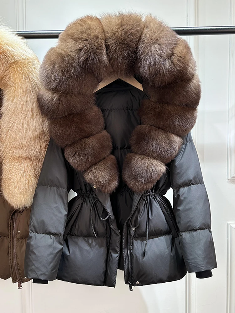 Lagabogy 2026 Big Real Fox Fur Hooded Puffer Jacket Female New Winter Top Fluffy Clothing Thick Warm White Duck Down Coat Women