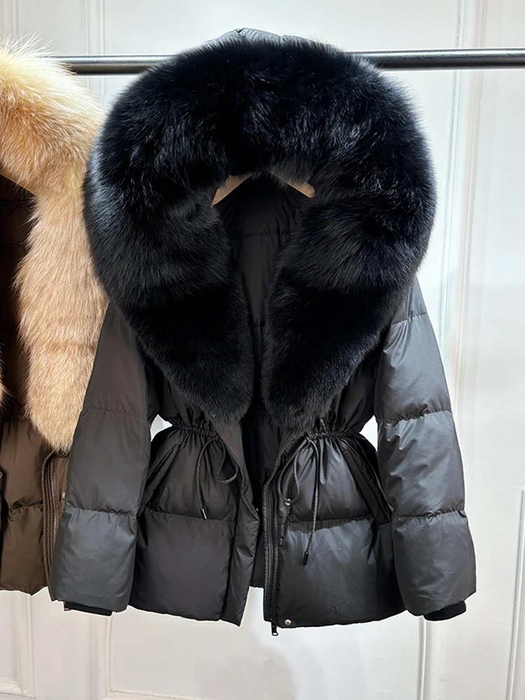 Lagabogy 2026 Big Real Fox Fur Hooded Puffer Jacket Female New Winter Top Fluffy Clothing Thick Warm White Duck Down Coat Women