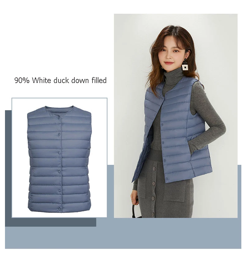 Spring Autumn Women Ultra Light 90% White Duck Down Vest Warm Winter Slim Waistcoat Under Parka Female Liner Portable Outwear