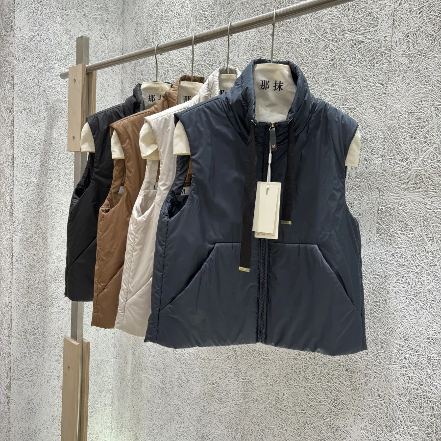 Schinteon Women Camel Down Vest Stand Collar Casual Sleeveless Jacket Simple Solid Color Fashionable Autumn Winter Top New 2026