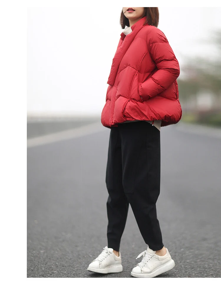 Schinteon Women Japanese Style Jacket Over Size White Duck Down Coat Loose Warm Autumn Winter Casual Outwear Top Quality