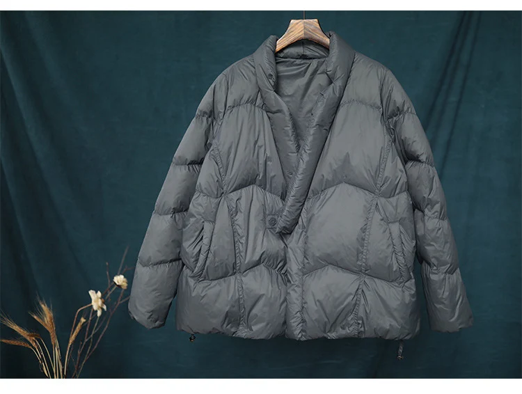 Schinteon Women Japanese Style Jacket Over Size White Duck Down Coat Loose Warm Autumn Winter Casual Outwear Top Quality