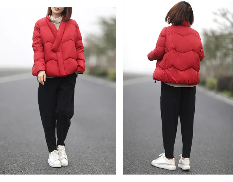Schinteon Women Japanese Style Jacket Over Size White Duck Down Coat Loose Warm Autumn Winter Casual Outwear Top Quality