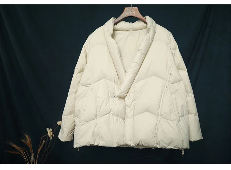 Schinteon Women Japanese Style Jacket Over Size White Duck Down Coat Loose Warm Autumn Winter Casual Outwear Top Quality