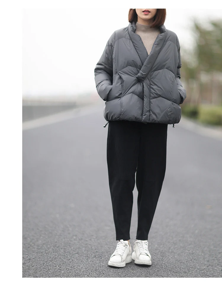 Schinteon Women Japanese Style Jacket Over Size White Duck Down Coat Loose Warm Autumn Winter Casual Outwear Top Quality