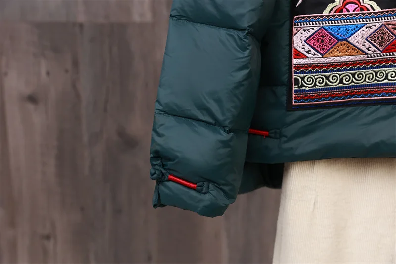 Chinese Style Vintage Embroidered Buckle Down Coat Women Warm Light White Duck Down Jacket Parkas Ladies Short Puffer Outwears