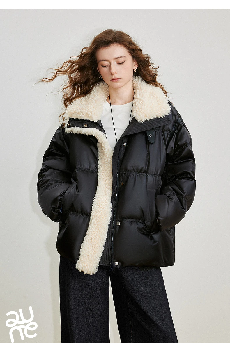 TOYOUTH Women 90% White Duck Down Jacket 2025 Winter New Fur Splicing Stand up Collar Light Luxury Warm Jacket Coat