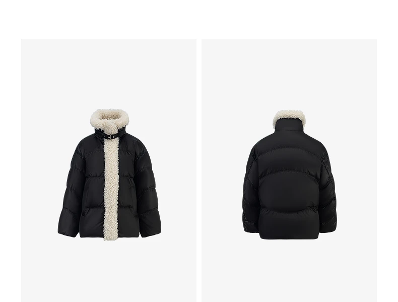 TOYOUTH Women 90% White Duck Down Jacket 2025 Winter New Fur Splicing Stand up Collar Light Luxury Warm Jacket Coat