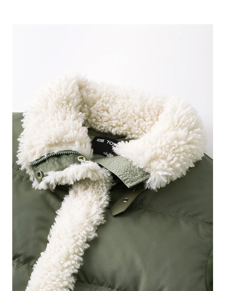 TOYOUTH Women 90% White Duck Down Jacket 2025 Winter New Fur Splicing Stand up Collar Light Luxury Warm Jacket Coat