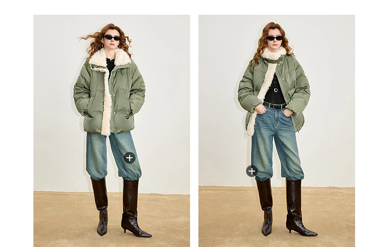 TOYOUTH Women 90% White Duck Down Jacket 2025 Winter New Fur Splicing Stand up Collar Light Luxury Warm Jacket Coat