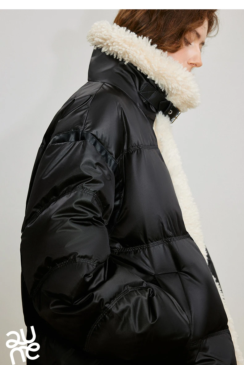 TOYOUTH Women 90% White Duck Down Jacket 2025 Winter New Fur Splicing Stand up Collar Light Luxury Warm Jacket Coat