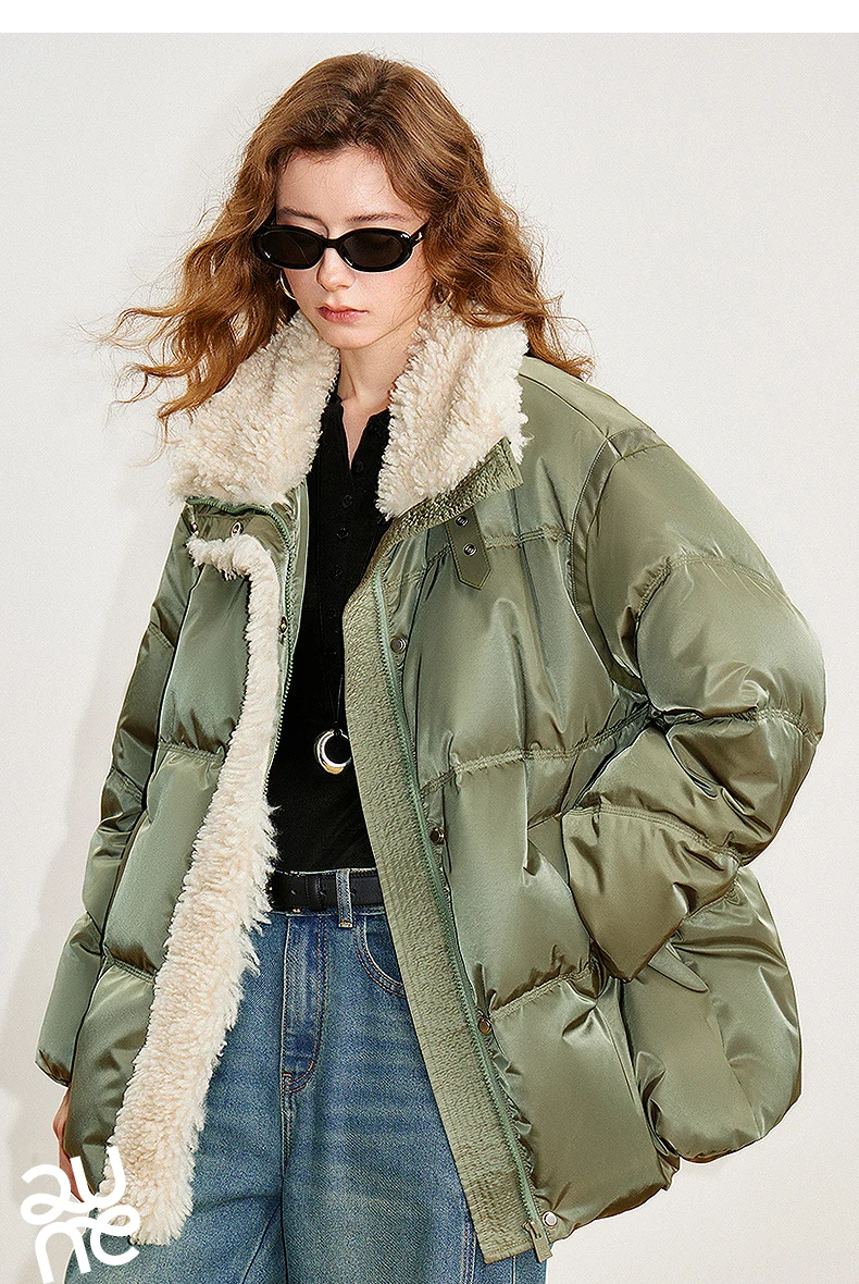 TOYOUTH Women 90% White Duck Down Jacket 2025 Winter New Fur Splicing Stand up Collar Light Luxury Warm Jacket Coat