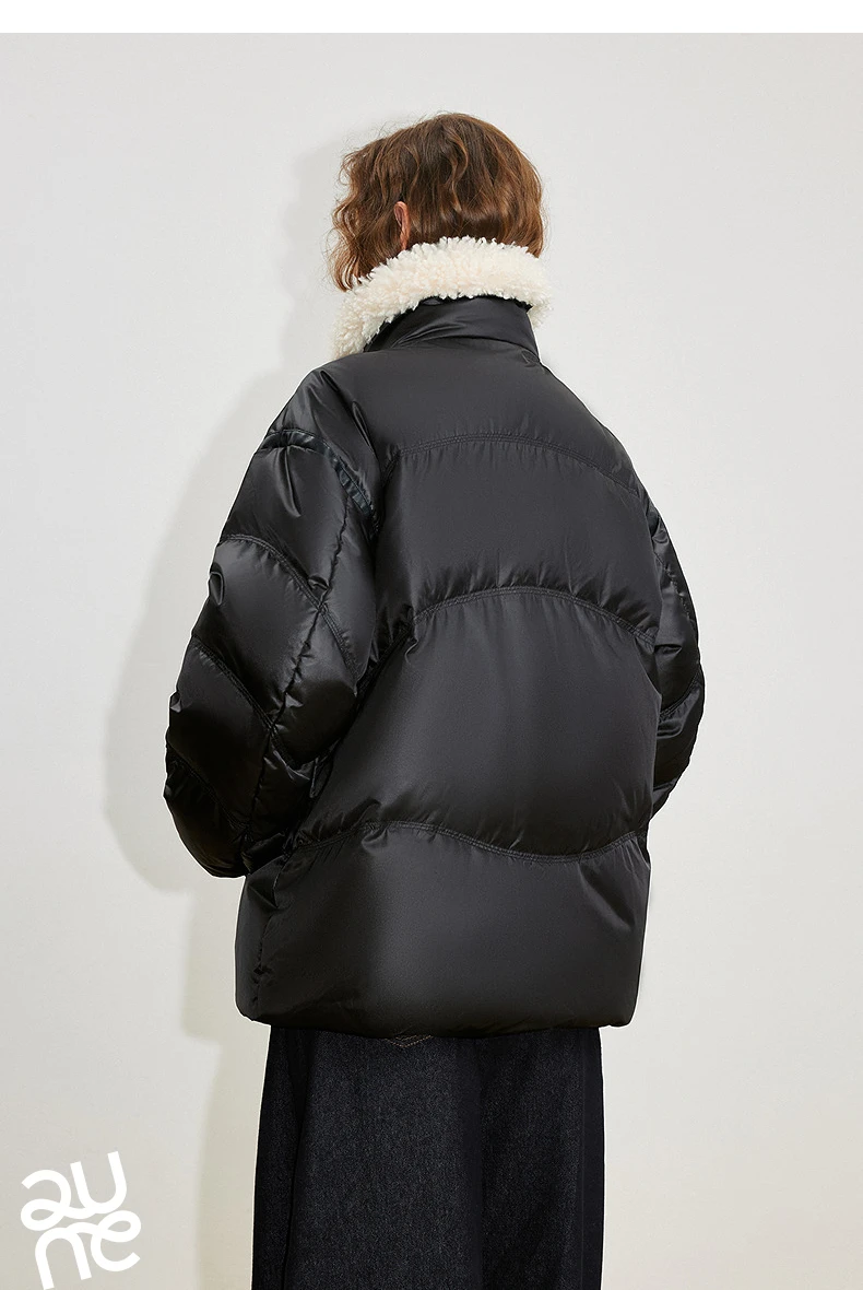 TOYOUTH Women 90% White Duck Down Jacket 2025 Winter New Fur Splicing Stand up Collar Light Luxury Warm Jacket Coat