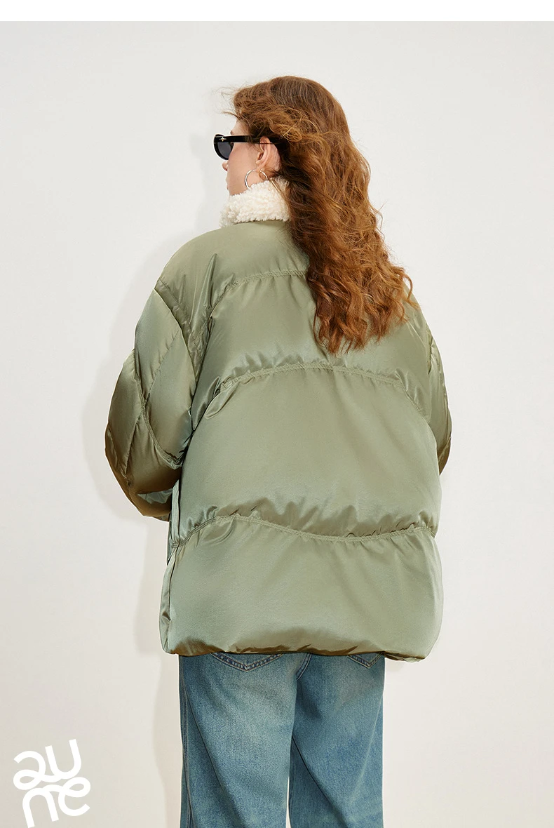 TOYOUTH Women 90% White Duck Down Jacket 2025 Winter New Fur Splicing Stand up Collar Light Luxury Warm Jacket Coat