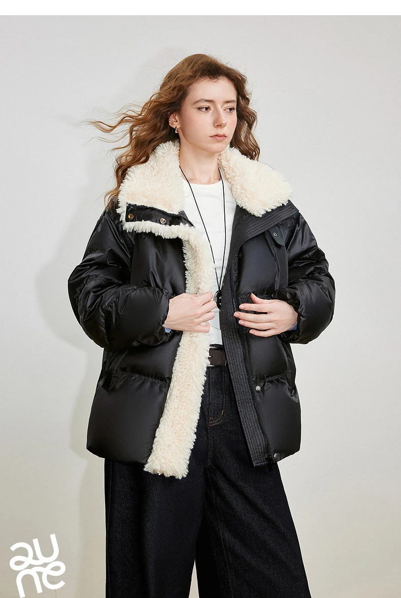 TOYOUTH Women 90% White Duck Down Jacket 2025 Winter New Fur Splicing Stand up Collar Light Luxury Warm Jacket Coat