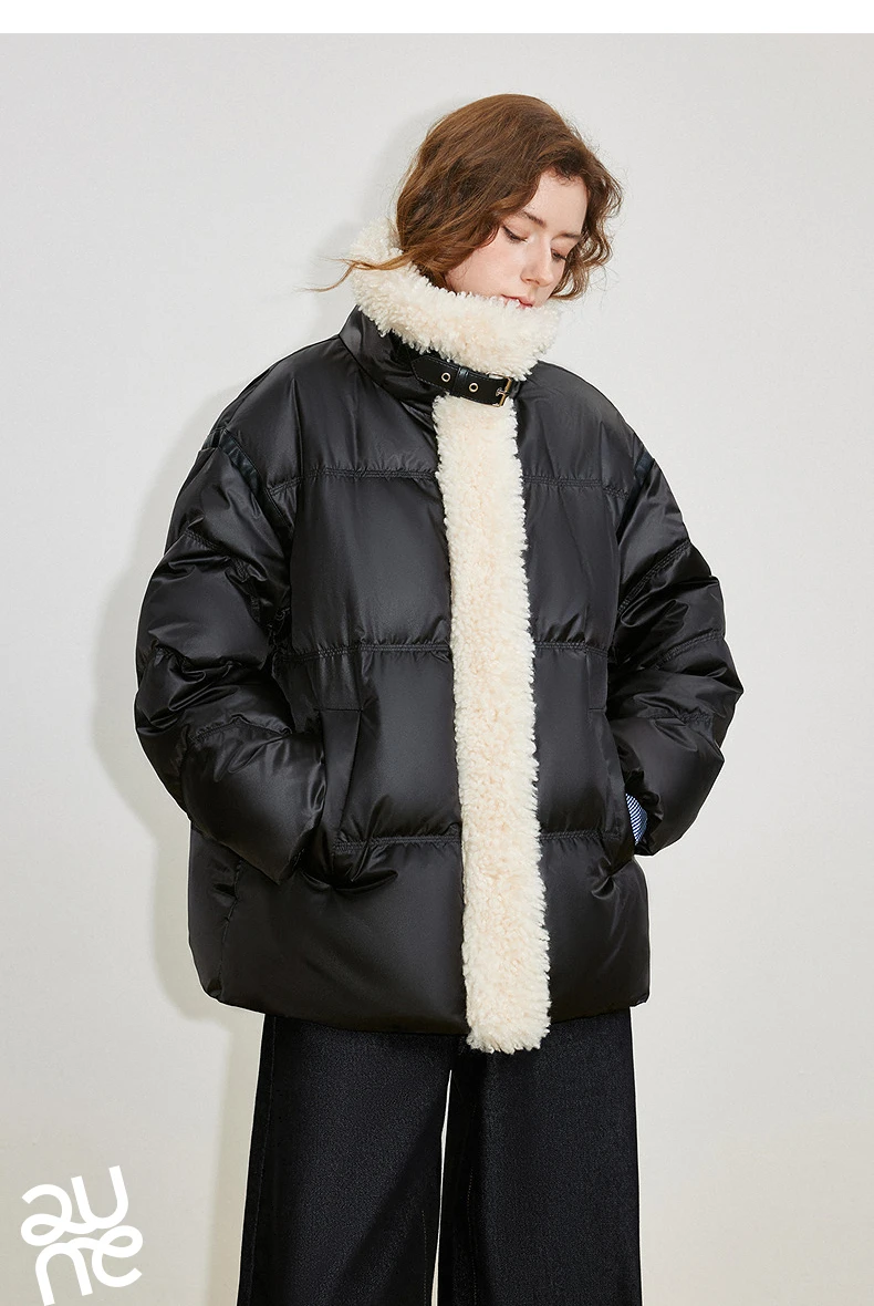TOYOUTH Women 90% White Duck Down Jacket 2025 Winter New Fur Splicing Stand up Collar Light Luxury Warm Jacket Coat