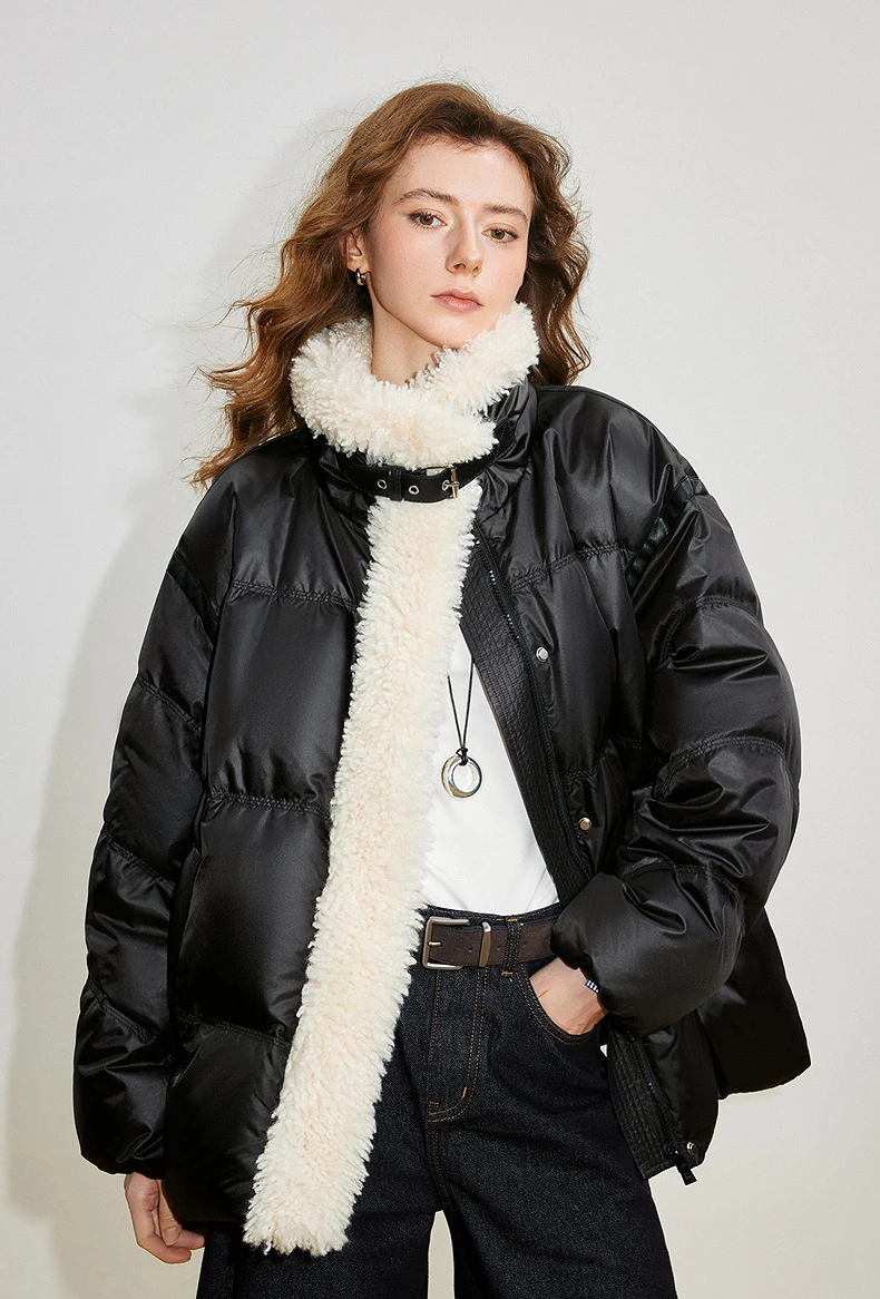 TOYOUTH Women 90% White Duck Down Jacket 2025 Winter New Fur Splicing Stand up Collar Light Luxury Warm Jacket Coat