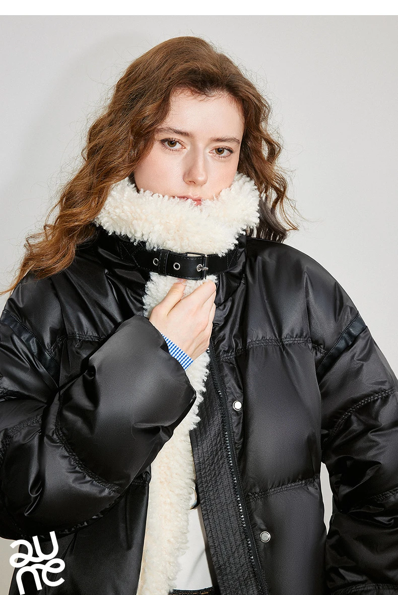 TOYOUTH Women 90% White Duck Down Jacket 2025 Winter New Fur Splicing Stand up Collar Light Luxury Warm Jacket Coat
