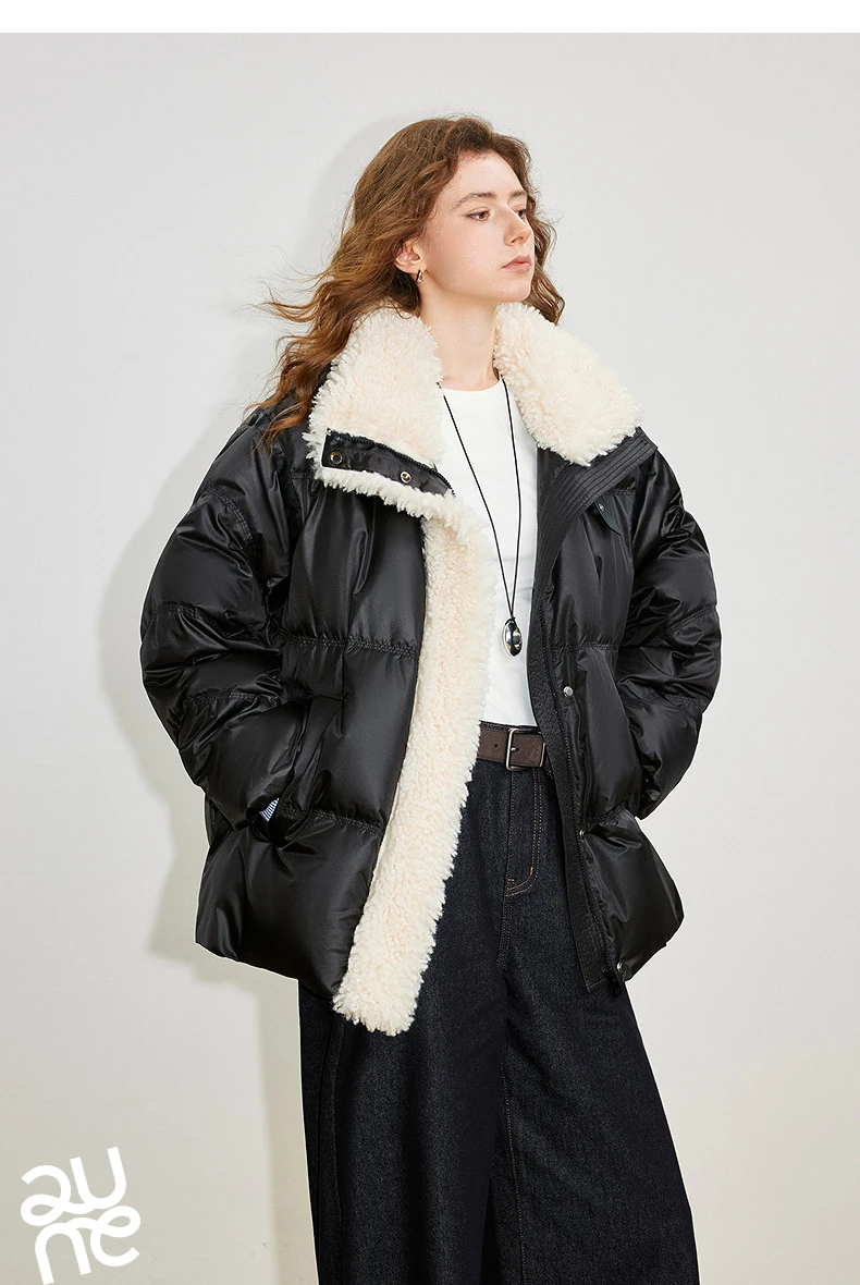 TOYOUTH Women 90% White Duck Down Jacket 2025 Winter New Fur Splicing Stand up Collar Light Luxury Warm Jacket Coat