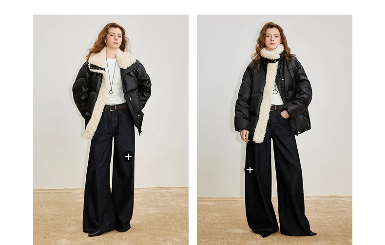TOYOUTH Women 90% White Duck Down Jacket 2025 Winter New Fur Splicing Stand up Collar Light Luxury Warm Jacket Coat