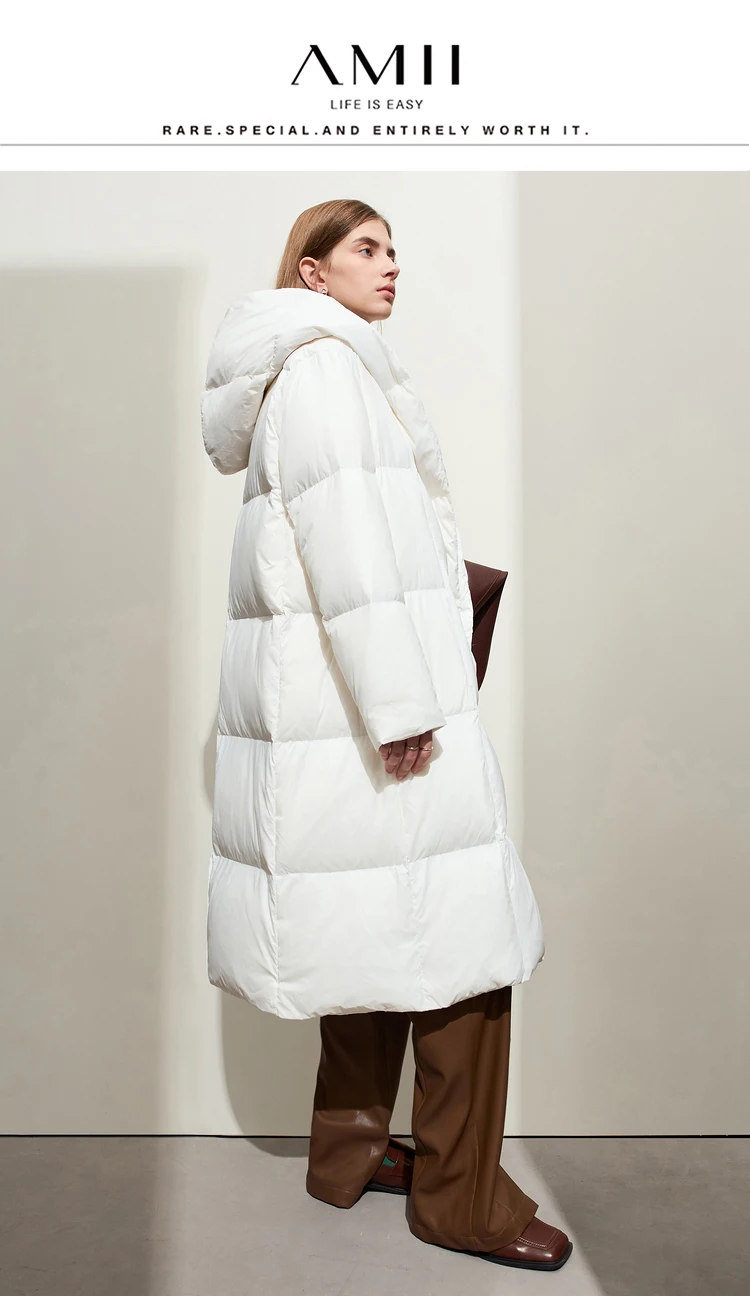 AMII Minimalist 2024 Down Puffer Coat For Women Winter Long Bread Coat Light Thick Warm Quality Fashion Outerwear New 12424110