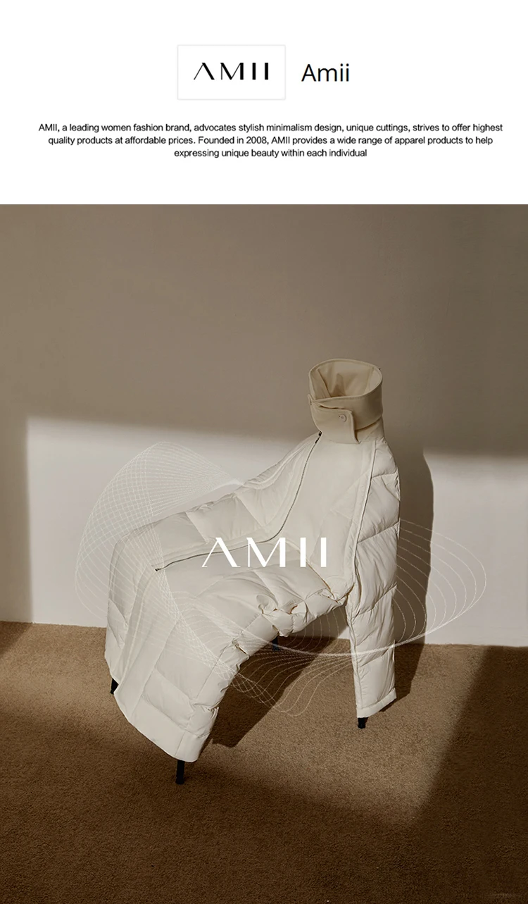 AMII Minimalist 2024 Down Puffer Coat For Women Winter Long Bread Coat Light Thick Warm Quality Fashion Outerwear New 12424110