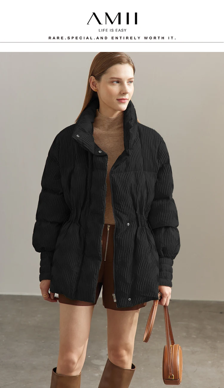 AMII Minimalist Duck Down Puffer Coat Women Winter 2026 Lightweight Stand Collar Lapel Warm Outerwear New Jackets 12344052