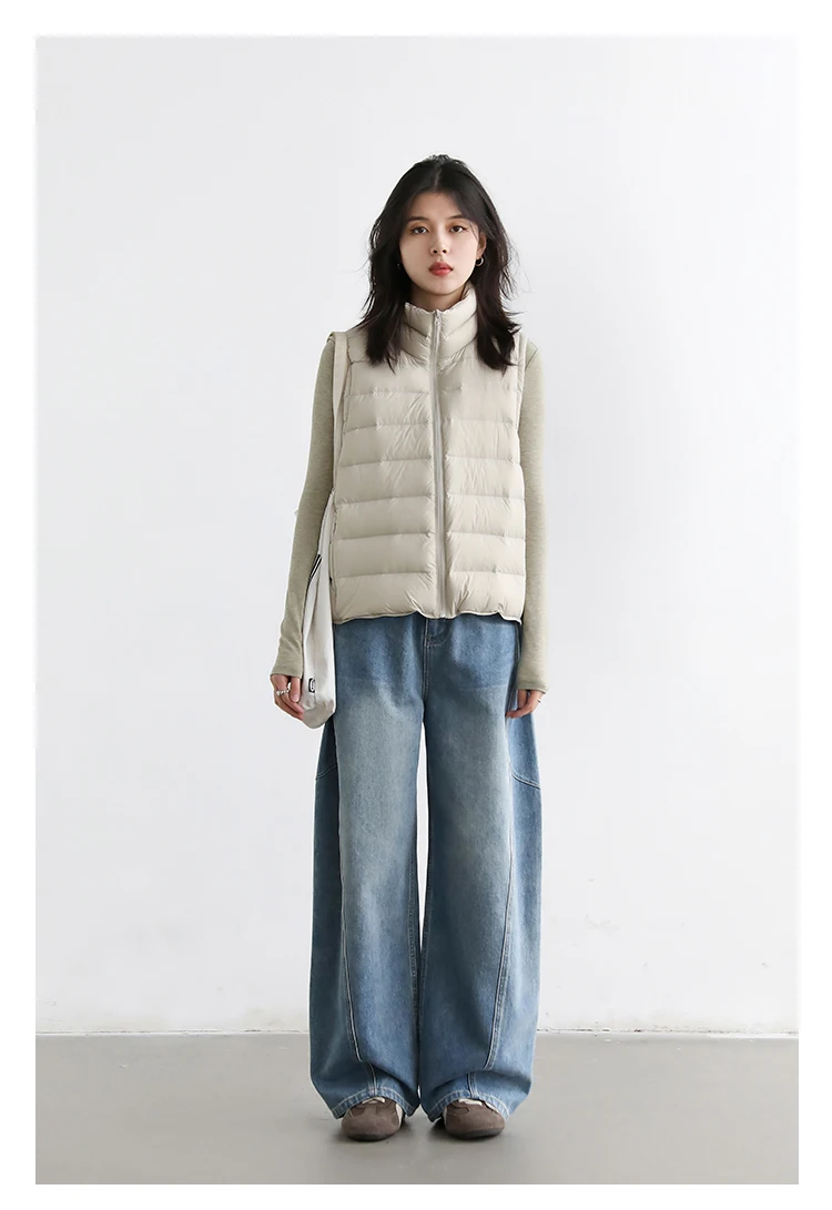CHIC VEN New Women Down Coats Sleeveless Lightweight 90 White Duck Down Stand Up Collar Female Down Vest Autumn Winter 2026