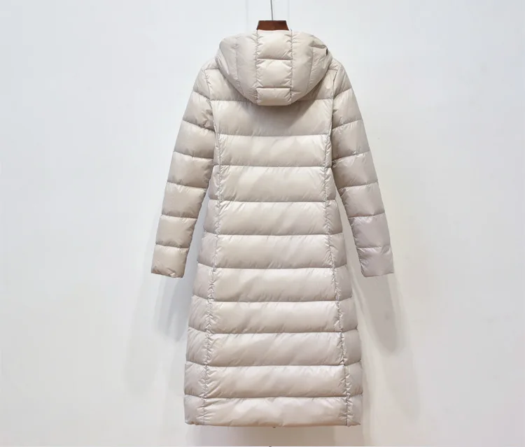 Johnature Women Hooded Zipper Warm Down White Coats Long Sleeve Slim Fashion Clothes 2025 New Autumn 6 Color Long Down Coats