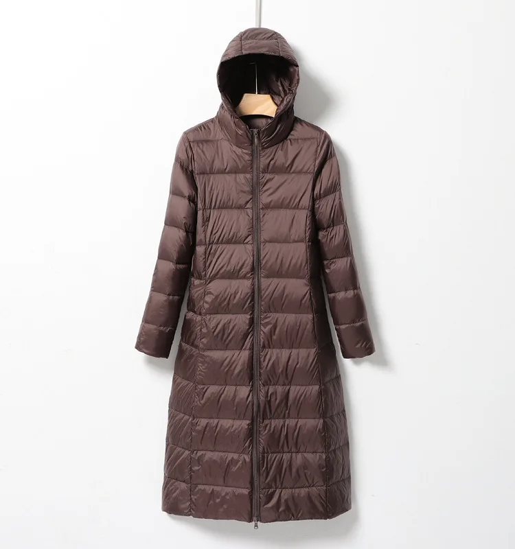 Johnature Women Hooded Zipper Warm Down White Coats Long Sleeve Slim Fashion Clothes 2025 New Autumn 6 Color Long Down Coats
