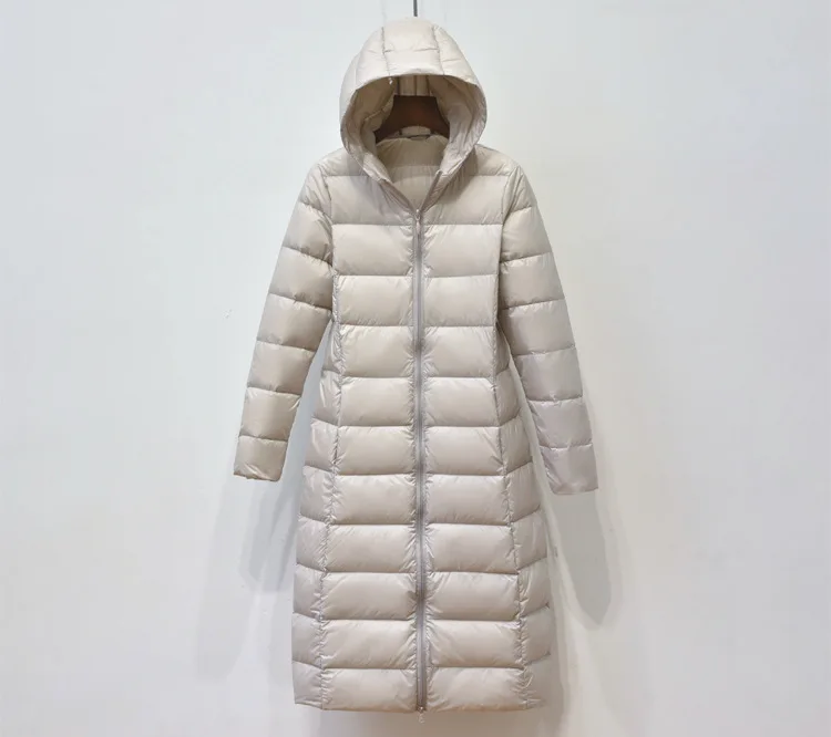 Johnature Women Hooded Zipper Warm Down White Coats Long Sleeve Slim Fashion Clothes 2025 New Autumn 6 Color Long Down Coats