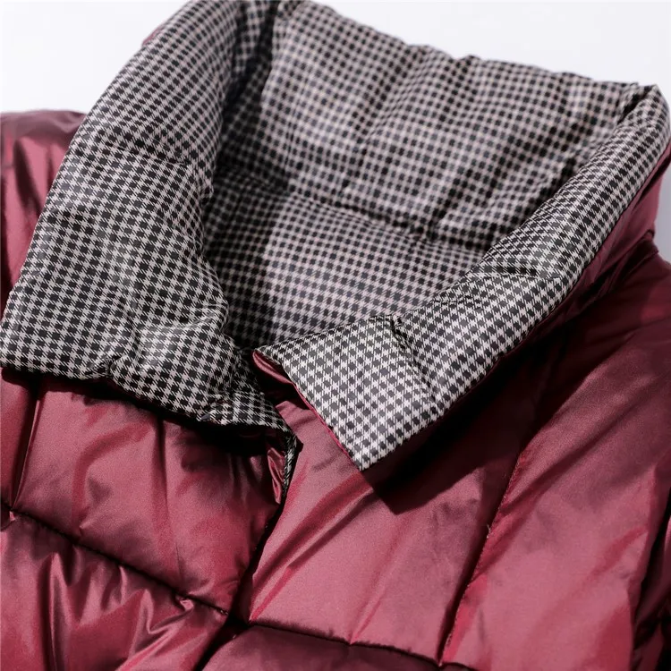 Women Reversible Down Coat 2022 Autumn Winter Warm Thicken White Duck Down Jacket Parkas Ladies Slim Long Plaid Puffer Outwears