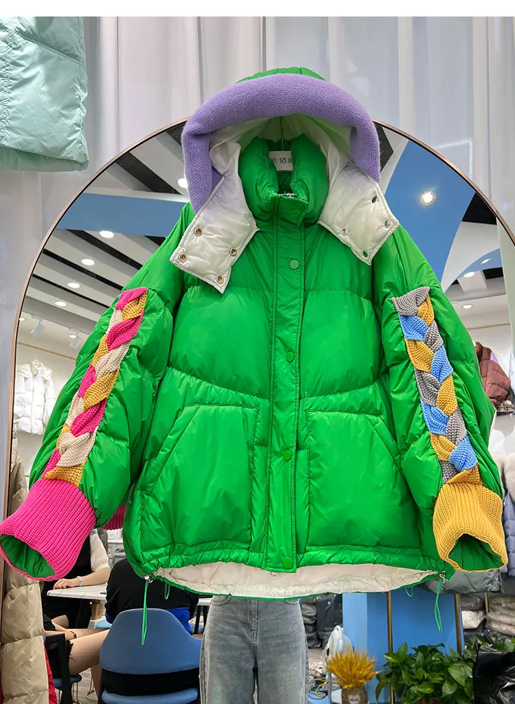 Womens Clothing Winter Female Short Down Jacket Hooded Patchwork Korean Fashion Duck Down Coat Short Jacket Parka Feather Woman