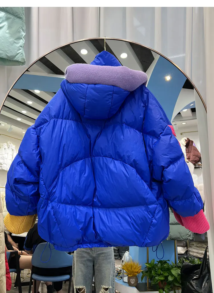 Womens Clothing Winter Female Short Down Jacket Hooded Patchwork Korean Fashion Duck Down Coat Short Jacket Parka Feather Woman