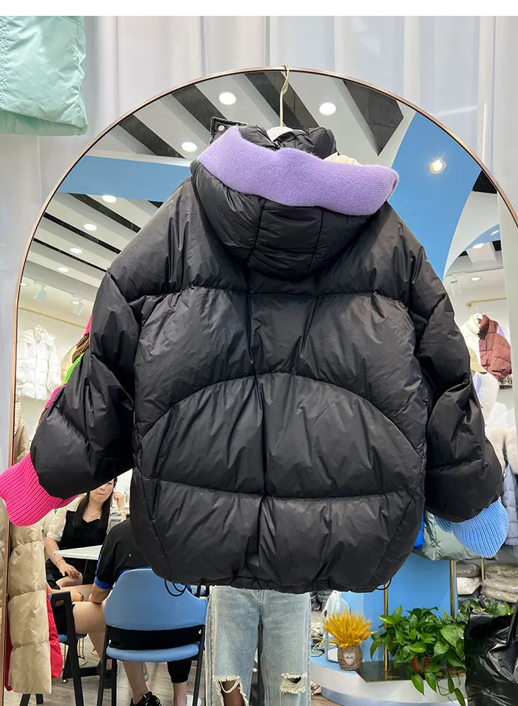 Womens Clothing Winter Female Short Down Jacket Hooded Patchwork Korean Fashion Duck Down Coat Short Jacket Parka Feather Woman