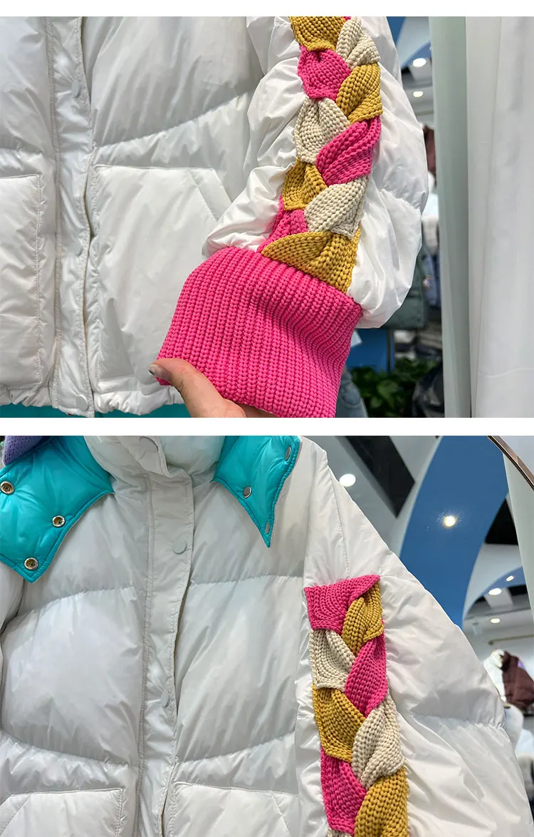 Womens Clothing Winter Female Short Down Jacket Hooded Patchwork Korean Fashion Duck Down Coat Short Jacket Parka Feather Woman