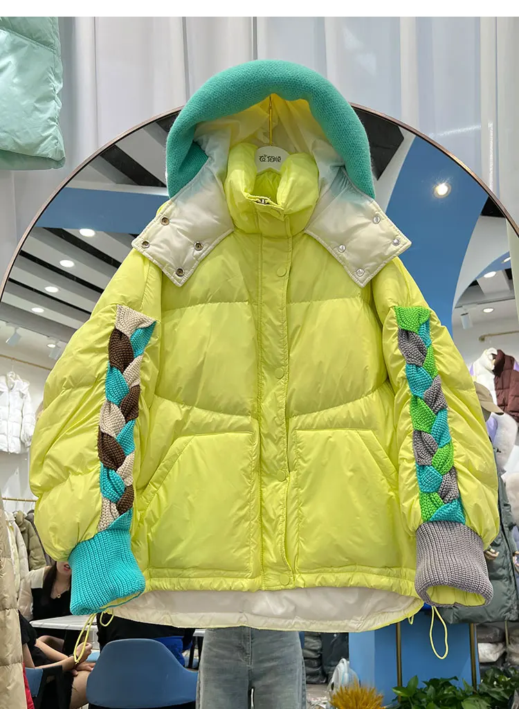 Womens Clothing Winter Female Short Down Jacket Hooded Patchwork Korean Fashion Duck Down Coat Short Jacket Parka Feather Woman