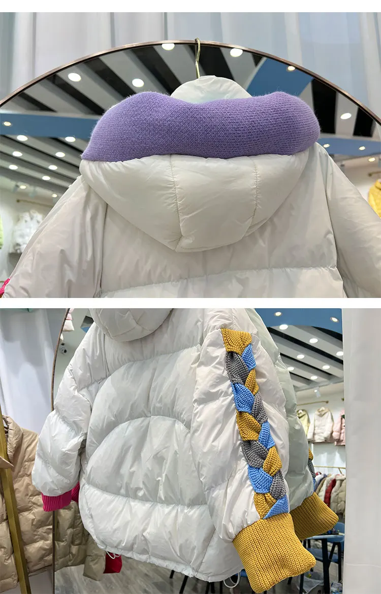 Womens Clothing Winter Female Short Down Jacket Hooded Patchwork Korean Fashion Duck Down Coat Short Jacket Parka Feather Woman