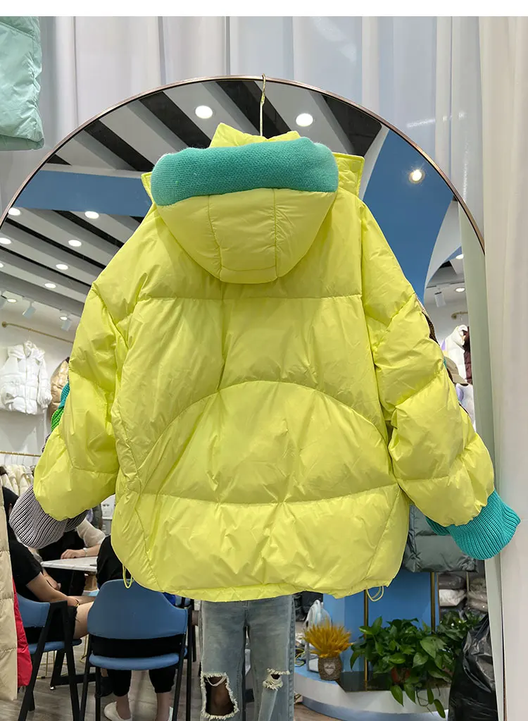 Womens Clothing Winter Female Short Down Jacket Hooded Patchwork Korean Fashion Duck Down Coat Short Jacket Parka Feather Woman