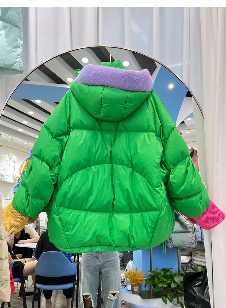 Womens Clothing Winter Female Short Down Jacket Hooded Patchwork Korean Fashion Duck Down Coat Short Jacket Parka Feather Woman