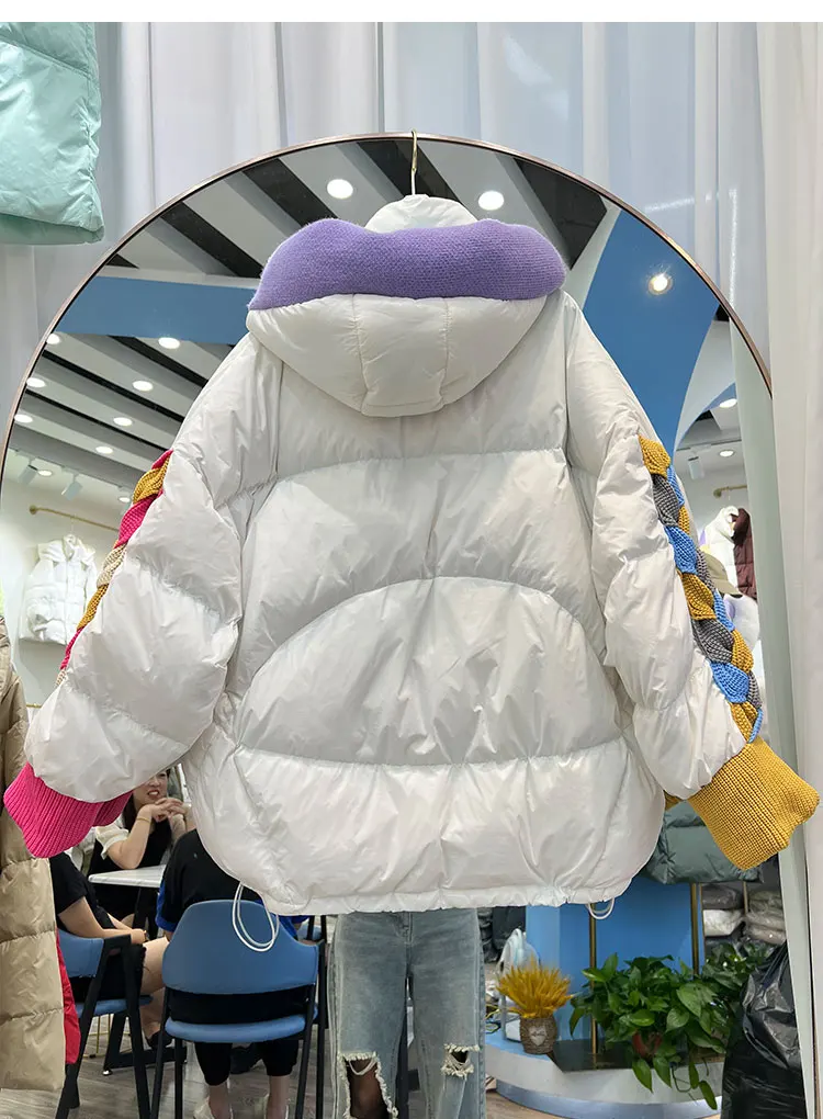 Womens Clothing Winter Female Short Down Jacket Hooded Patchwork Korean Fashion Duck Down Coat Short Jacket Parka Feather Woman
