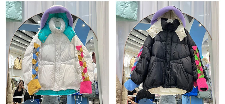 Womens Clothing Winter Female Short Down Jacket Hooded Patchwork Korean Fashion Duck Down Coat Short Jacket Parka Feather Woman
